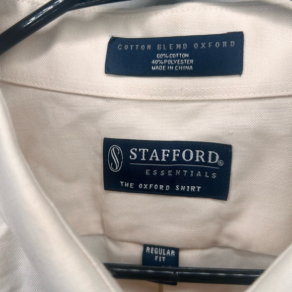 Stafford Oxford Button Down Shirt Men's 17 Beige Long Sleeve - Picture 3 of 4